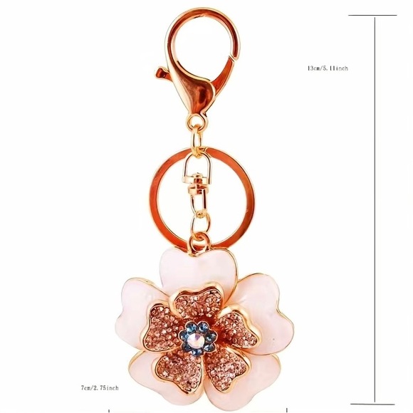 Rhinestone Peony Flower Alloy Keychain - Picture 2 of 2